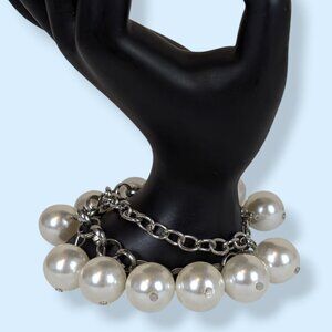 2-Strand Chain & Dangling Faux Pearl Bracelet